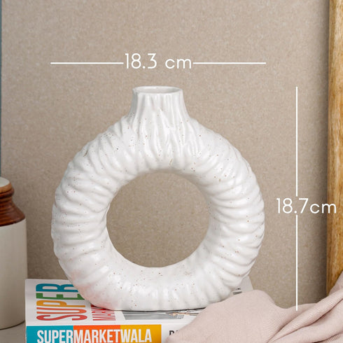 White Ring Textured Ceramic Vase - The Earth Store - Planter